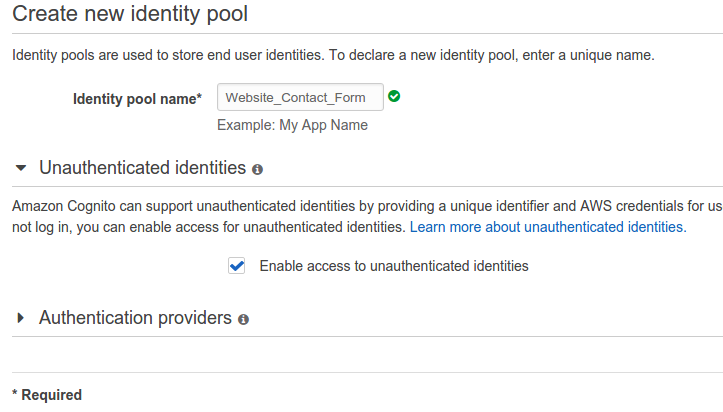 Amazon Cognito - Identity pool information