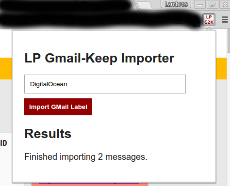 LP Gmail to Keep Importer - Confirmation view